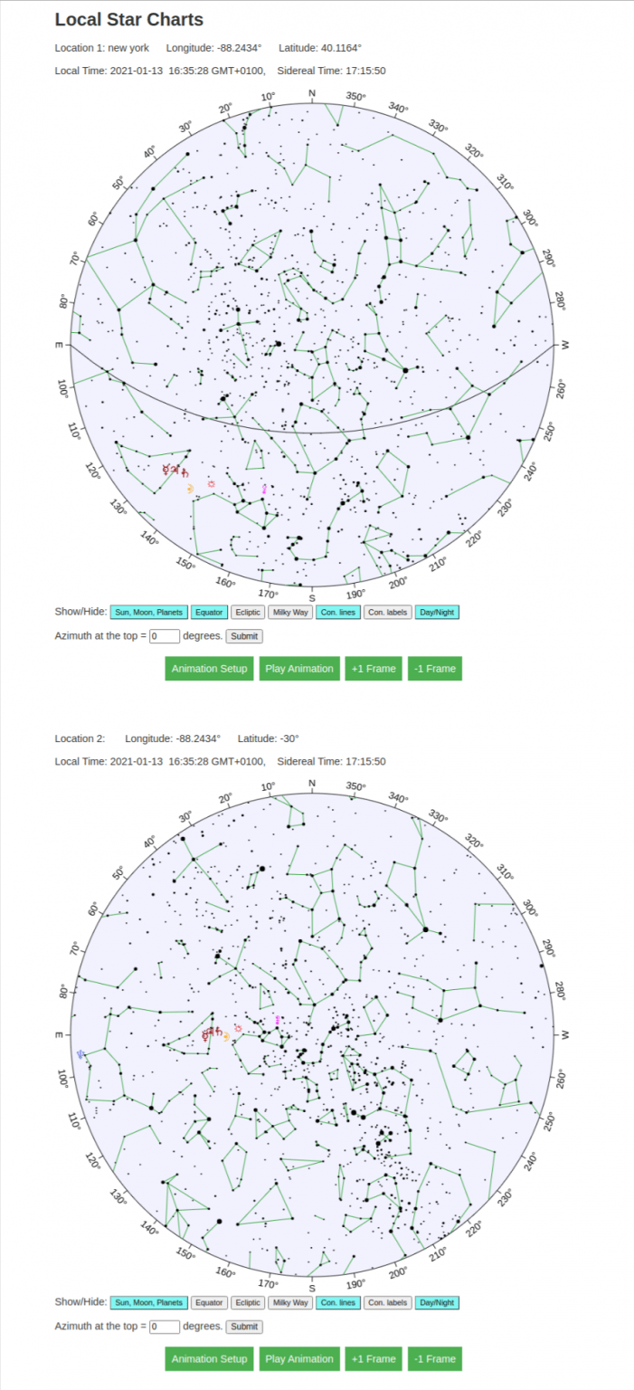 Star ChartsLocation&Time,Equatorial Chart,Rise&Set Times AstronomerGuide